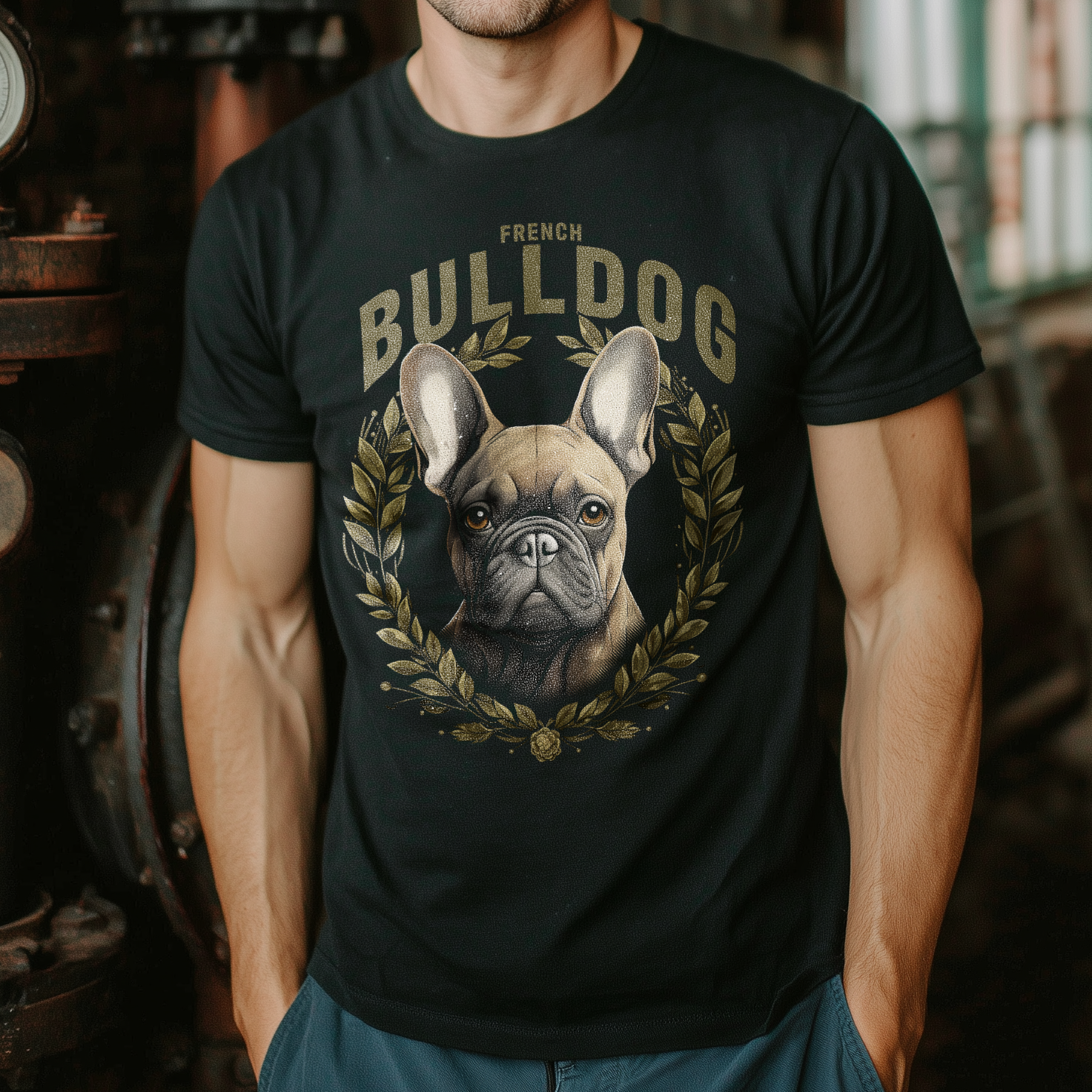 T-Shirt FrenchBulldog Beige black