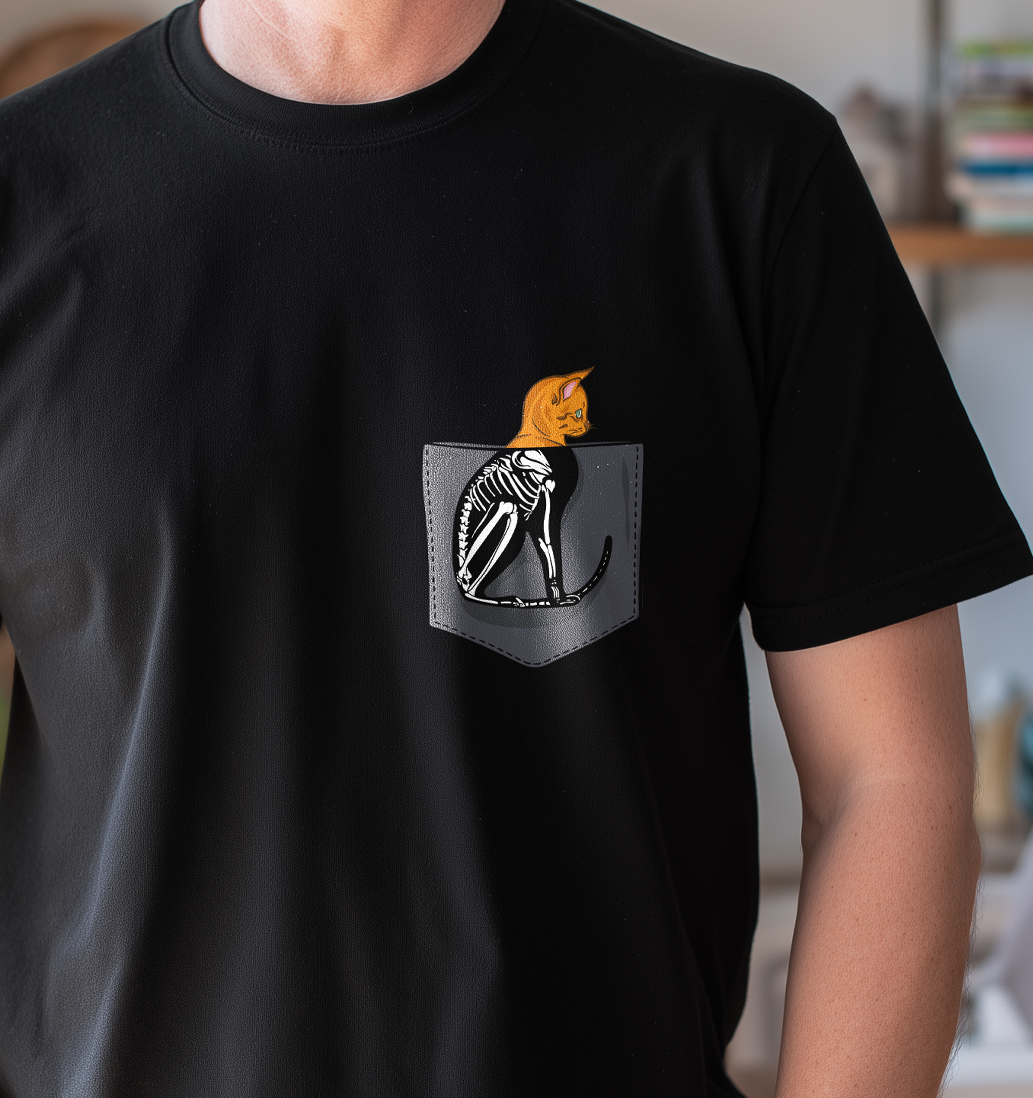 T-Shirt Cat Skeleton Pocket